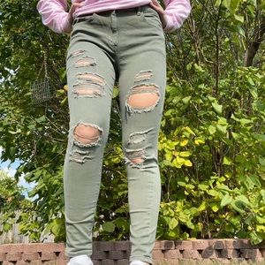 american eagle green ripped jeans
